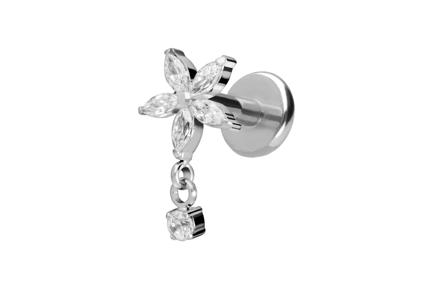 Titan Labret Piercing mit Push Fit KRISTALLBLUME + KRISTALL